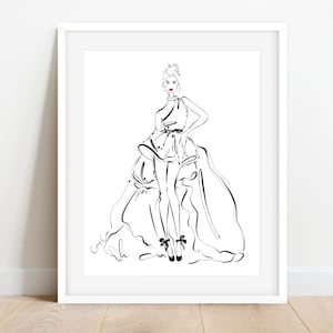 Fashion Illustration, Black and White, Line Drawing, Wall Art, Girl Portrait, Fashion Print, Fashion Art Decor, Best Friend Gift, 11x14 Art