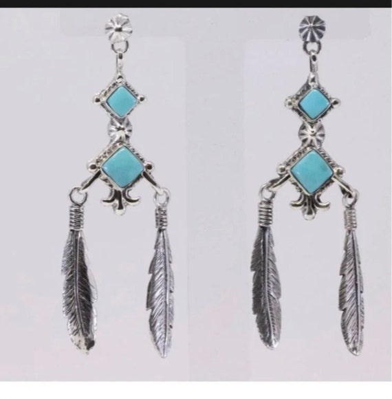 Sterling and turquise Navajo earrings - image 3