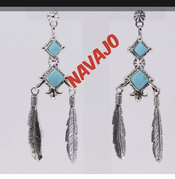 Sterling and turquise Navajo earrings - image 1