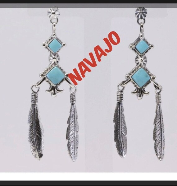 Sterling and turquise Navajo earrings - image 2