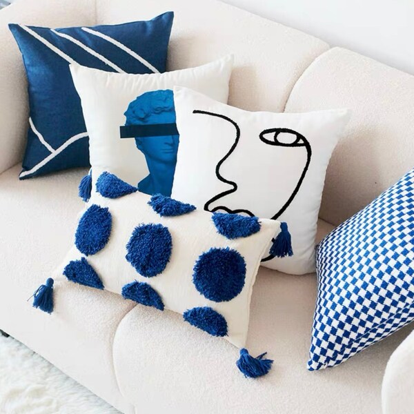Blue White Pillow Etsy