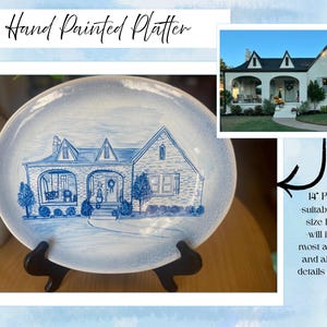 Ceramic Hand Painted platter, Custom home Plater, House Platter, Housewarming Gift