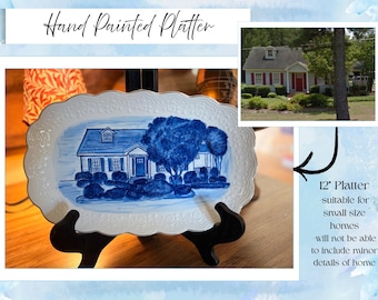 Ceramic Hand Painted platter, Custom home Plater, House Platter, Housewarming Gift