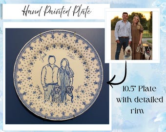 Hand-Painted Family Plate – Custom Couple Portrait Dish, Personalized family plate, Wedding Gift, Keepsake & Anniversary Art