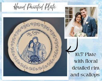 Hand-Painted Wedding Plate – Custom Couple Portrait Dish, Personalized Bride Groom Wedding Gift, Keepsake & Anniversary Art, Wedding Decor