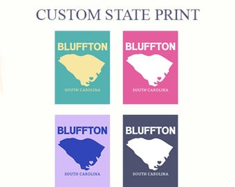 Custom State Preppy Posters - Trendy College Town & Hometown Wall Decor - College Digital Prints - Dorm Decoration - Custom State Print