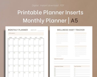 Planner mensile per il benessere A5: monitoraggio delle abitudini non datato (PDF)