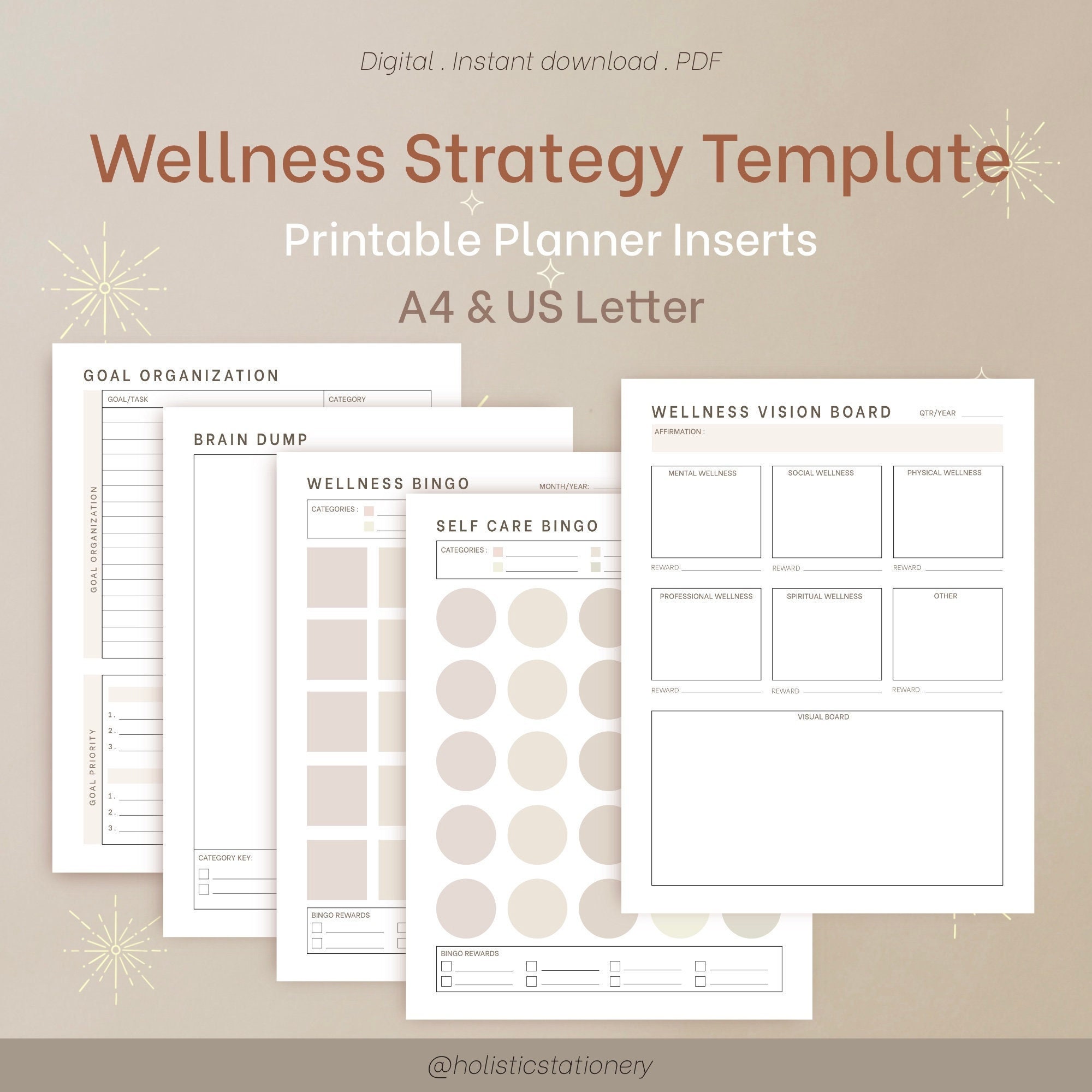 Wellness Strategy Template A4, US Letter, Vision Board, Digital ...