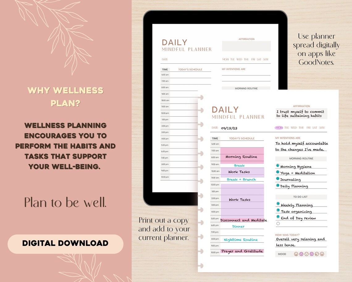 Printable Daily Planner US Letter Self Care Planner - Etsy