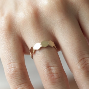Solid Gold Hexagon Ring: Geometric Stacking Ring, 10k 14k 18k