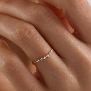Gold Five Stone Ring Dainty CZ Band Minimal Stacking Wedding Ring