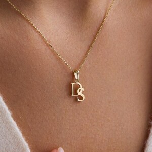 14K Gold Two Initial Necklace - Personalized Dainty Double Letter Pendant