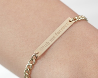 14k Solid Gold Bar Bracelet: Personalized Curb Chain Bracelet