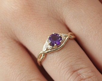 10k/14k/18k Gold 5.5MM Amethyst Ring/Solid Gold Genuine Amethyst Ring/Handmade Amethyst Ring/Best Mothers Day Gift/Christmas Gift