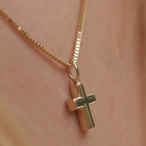 14k Gold Cross Necklace/gold Urn Cross Necklace/handmade Cross Etsy