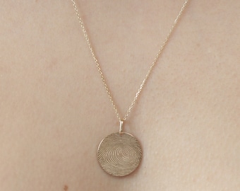10k, 14k, 18k Solid Gold Fingerprint Necklace, Gold Round Fingerprint Necklace, Handmade Memorial Necklace, Memorial Gifts