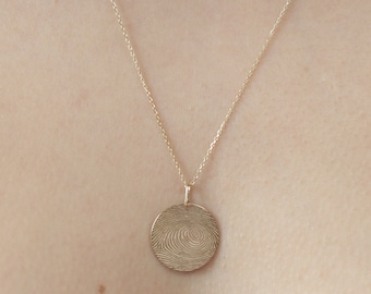 10k/14k/18k Solid Gold Fingerprint Necklace/Gold Round Fingerprint Necklace/Handmade Memorial Necklace / Memorial Gifts