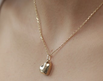 10k, 14k, 18k Gold Urn Heart Necklace, Handmade Gold Urn Heart Necklace, Gold Personalized Heart Necklace, Solid Gold Heart Necklace