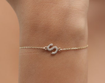 10k/14k/18k Gold Zircon Initial Bracelet / Solid Gold Zircon Initial Bracelet / Handmade Zircon Mother Bracelet / Best Mother&#39;s Day Gift