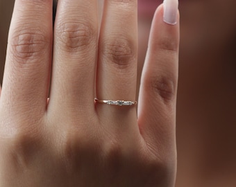 10k, 14k, 18k Gold Baguette CZ Wedding Ring, Solid Gold Gemstone Engagement Ring, Handmade Minimal Ring, Mothers Day Gift, Christmas Gift
