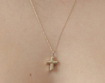 10k, 14k, 18k Gold Cross Necklace, Gold Urn Cross Necklace, Handmade Cross Necklace, Solid Gold Cross Necklace, Religious Necklace