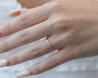 10k/14k/18k Gold Three Diamond Ring / Solid Gold Diamond Ring / Handmade Diamond Ring / Dainty Ring / Best Mother&#39;s Day Gift