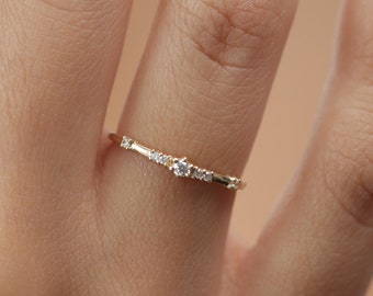 10k, 14k, 18k Gold Seven Diamond Ring, Solid Gold Diamond Ring, Handmade Diamond Ring, Dainty Ring, Best Mother&#39;s Day Gift, Christmas Gift