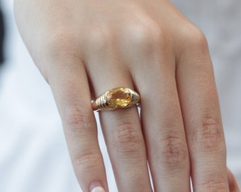 14k Solid Gold Birthstone Signet Ring: Handmade Statement Ring