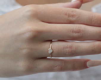 10k, 14k, 18k Gold Heart CZ Ring, Solid Gold Heart Setting Ring, Handmade Heart Gemstone Mother Ring, Best Mother&#39;s Day Gift