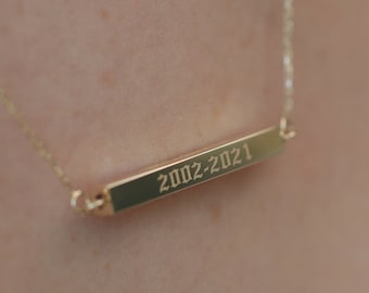 Personalized 14k Gold Urn Bar Necklace: Four-Sided Name, Waterproof