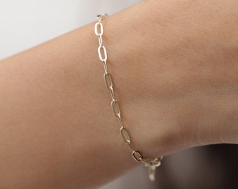 14k Gold Paperclip Bracelet / Real Gold Paperclip Bracelet / Handmade Gold Paperclip Bracelet / Rectangle Link / Layering Chain/Mother's Day