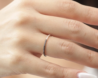 10k/14k/18k Gold Full Eternity Diamond Ring/Solid Gold Eternity Half Black Half White Diamond Ring/Handmade Mother Ring/Mothers Day Gift