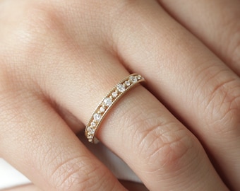 10k/14k/18k Gold Zircon Ring / 3MM Half Eternity Zircon Ring / Stackable CZ Ring / Micro Pave Ring / Best Mother's Day Gift / Christmas Gift