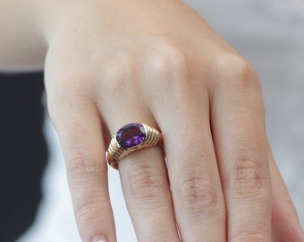 Handmade 10x8MM Solid Gold Birthstone Signet Ring, Statement Ring