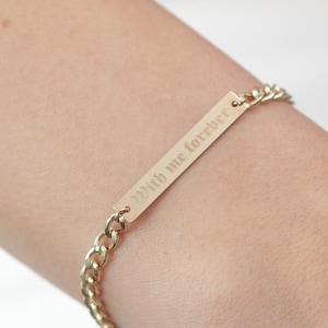 14k Solid Gold Bar Plate Armband / Personalisiertes Bar Armband für Namen, Daten, Initialen / Gold Handgeschriebenes Armband / Panzerkette