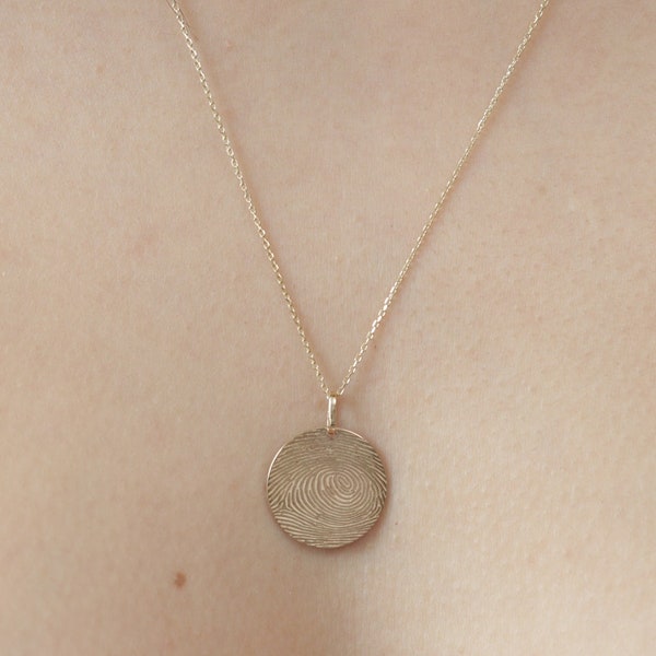 10k/14k/18k Solid Gold Fingerprint Necklace/Gold Round Fingerprint Necklace/Handmade Memorial Necklace / Memorial Gifts