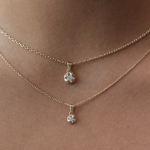 14k Gold Solitaire Diamond Necklace / Solid Gold Solitaire Diamond Necklace / Handmade Diamond Mother Necklace / Best Mother&#39;s Day Gift
