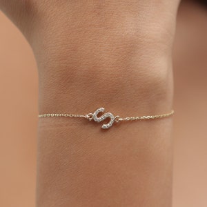 Pulsera de inicial de circonita en oro de 10k/14k/18k / Pulsera de inicial de circonita en oro macizo / Pulsera de circonita para madre hecha a mano / El mejor regalo para el Día de la Madre