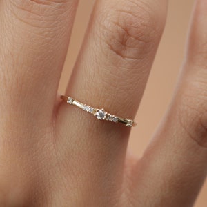10k/14k/18k Gold Seven Diamond Ring / Solid Gold Diamond Ring / Handmade Diamond Ring / Dainty Ring / Best Mother's Day Gift/ Christmas Gift image 1
