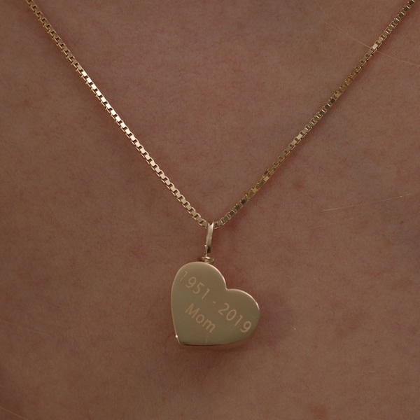 Collar de corazón de urna de oro de 14 k/collar de corazón de urna de oro hecho a mano/ collar de corazón personalizado de oro/collar de corazón de oro macizo