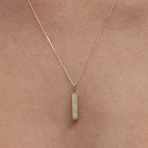 10k Gold Personalized 18x3.5mm Vertical Urn Bar Necklace, Four Sided Name Necklace, Gold 3D Vertical Bar Necklace, Waterproof Bar