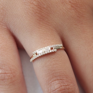 10k/14k/18k Gold Baguette Diamond Wedding Ring/Solid Gold Diamond Engagement Ring/Handmade Minimal Ring/Best Mothers Day Gift/Christmas Gift