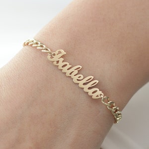 14k Solid Gold Name Plate Bracelet/Personalized Name Bracelet/Gold Name Bracelet/Handmade Name Bracelet With Curb Chain image 1