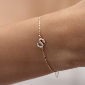 10k/14k/18k Gold Diamond Initial Bracelet / Solid Gold Diamond Initial Bracelet / Handmade Diamond Mother Bracelet / Best Mother's Day Gift