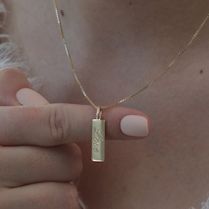 14k Gold Vertical Personalized Bar Necklace/Custom Bar Necklace/ Handmade Bar Necklace/ Solid Gold Minimal Bar Necklace