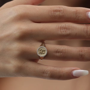 Handmade Gold Initial Signet Ring: 10MM 3D Engraved Monogram