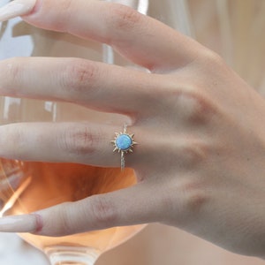 Handmade Solid Gold Opal Ring, Zircon Dainty Ring