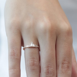 10k, 14k, 18k Gold Baguette Cubic Zirconia Ring, Solid Gold Baguette CZ Ring, Handmade Mother Ring, Best Mother&#39;s Day Gift, Christmas Gift