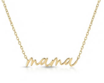 Solid Gold Mama Necklace, Personalized Mother's Day Gift