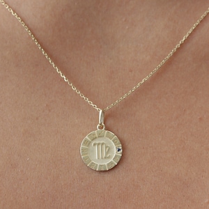 10k/14k/18k Gold Zodiac Necklace/Custom Birthstone Necklace/Handmade Zodiac With Birthstone Necklace/Christmas Gift/Celestial Jewelry